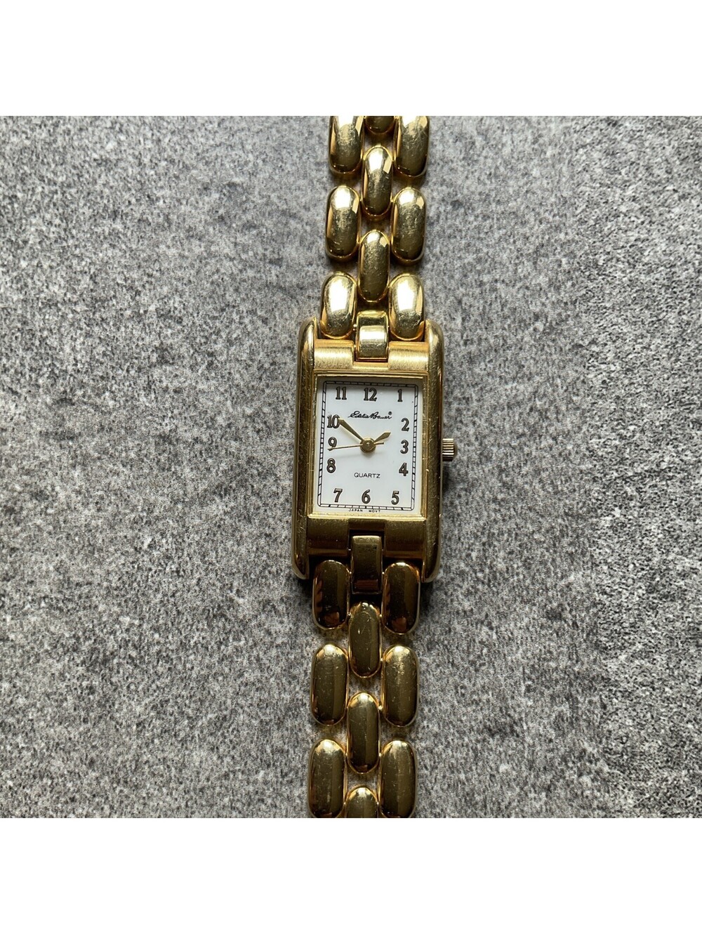 Vintage Eddie Bauer Women’s Tank Style Watch 19mm Gold Tone Case & Band Bin O